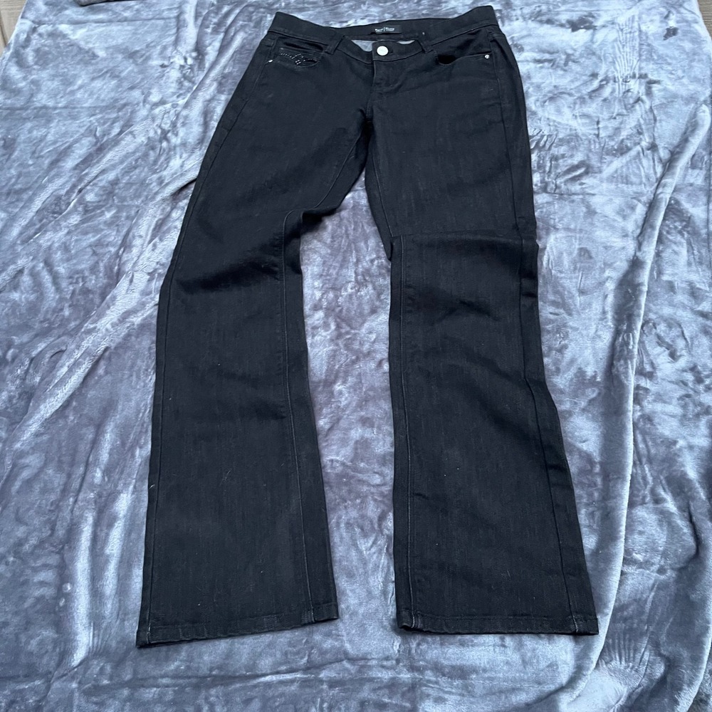 White House Black Market Noir Sleek Boot Black Embellished Jeans 6R